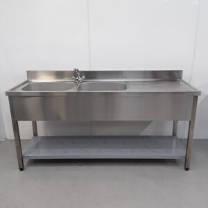New B Grade Stainless Double Sink 180cmW x 60cmD x 86cmH