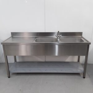 New B Grade Stainless Double Sink 180cmW x 60cmD x 86cmH