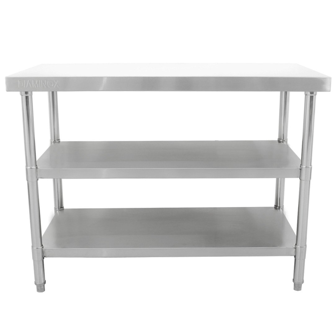 Brand New Diaminox  Stainless Steel 120cm Prep Table With 2 Under Shelves For Sale