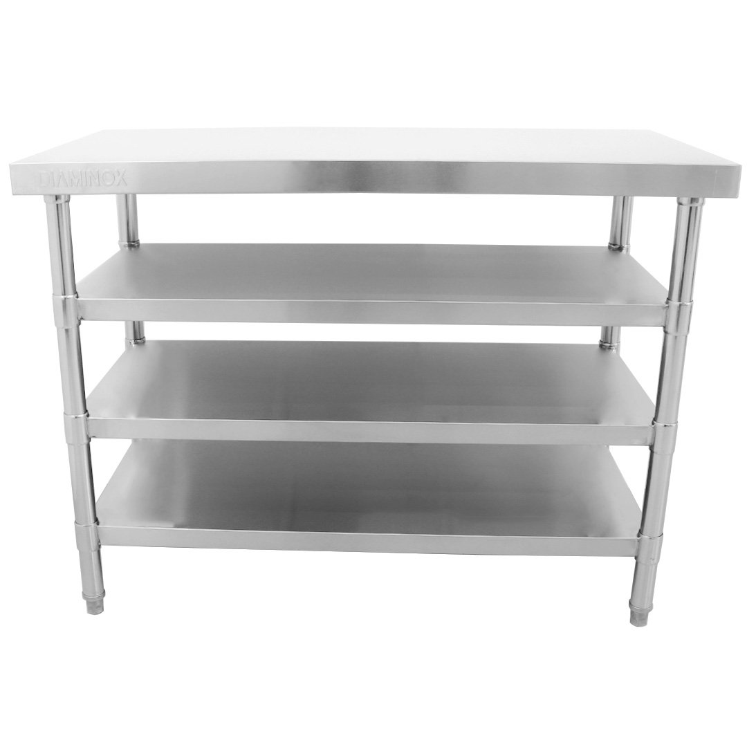 Brand New Diaminox  Stainless Steel 150cm Prep Table With 3 Under Shelves For Sale