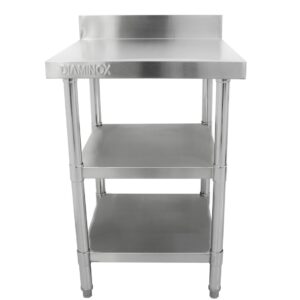Brand New Diaminox  Stainless Steel 60cm Prep Table With Upstand And 2 Under Shelves For Sale