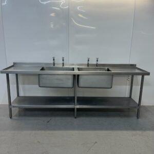 Used   Stainless Double Bowl Sink 244cmW x 60cmD x 86cmH