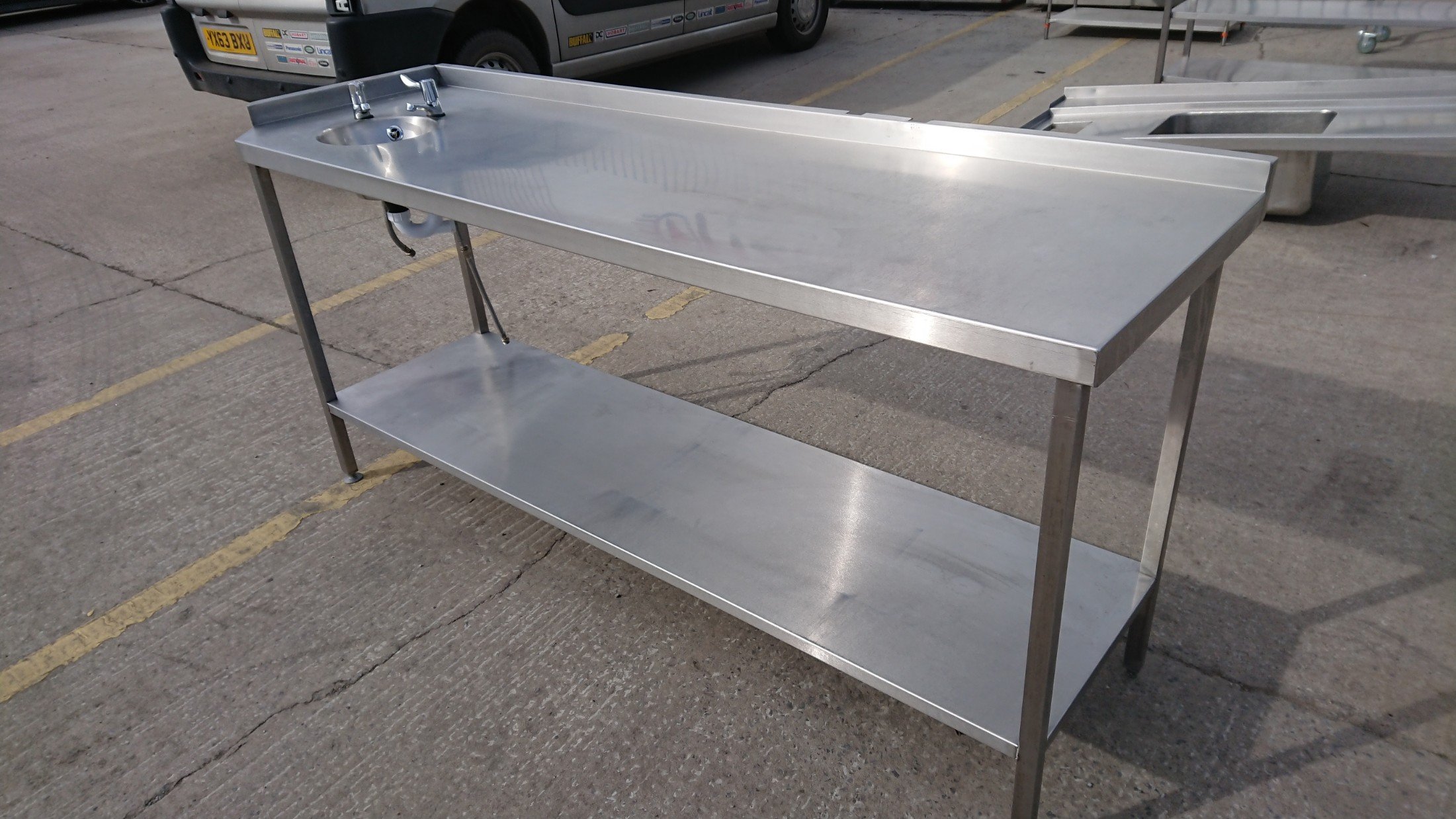 steel kitchen table with sink