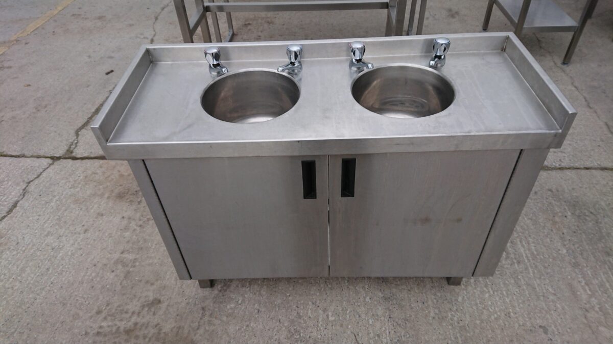 Used Stainless Steel Double Bowl Bar Sink Cabinet 107cmw X 40cmd X 73cmh