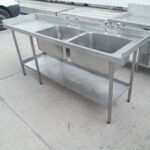 Used   Stainless Steel Double 2 Bowl Sink Drainer Shelf For Sale