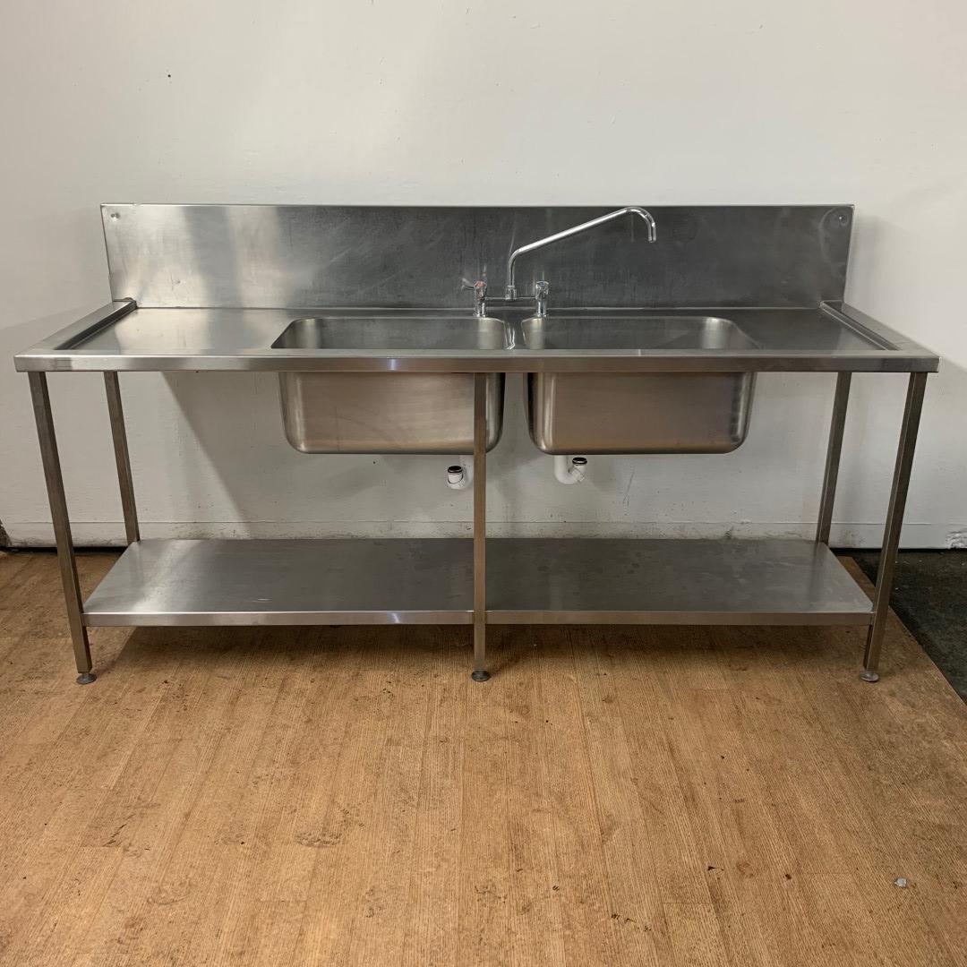 Used   Stainless steel double bowl double drainer sink 220cmW x 70cmD x 90cmH