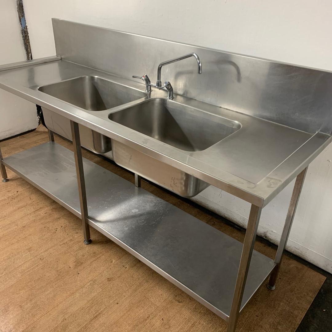 Used   Stainless steel double bowl double drainer sink 220cmW x 70cmD x 90cmH
