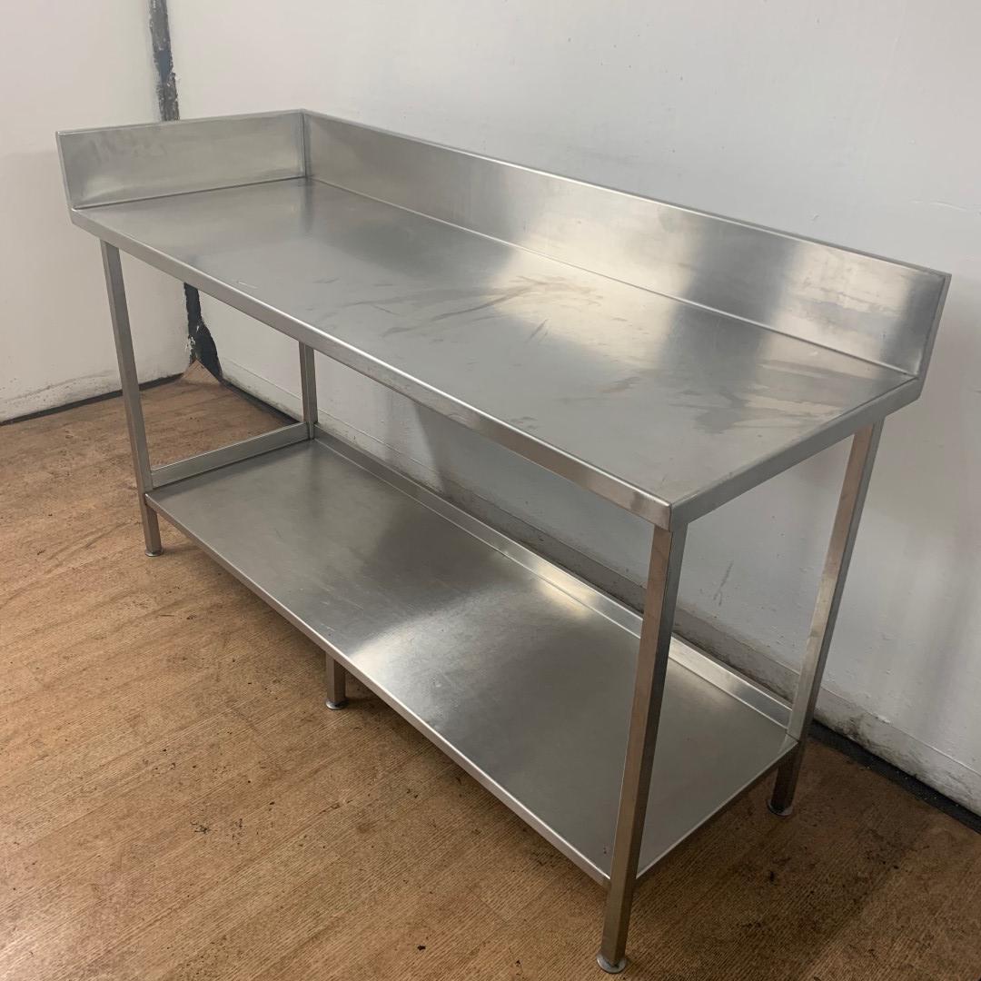 Used   Stainless Steel Corner Table 176cmW x 64cmD x 89cmH