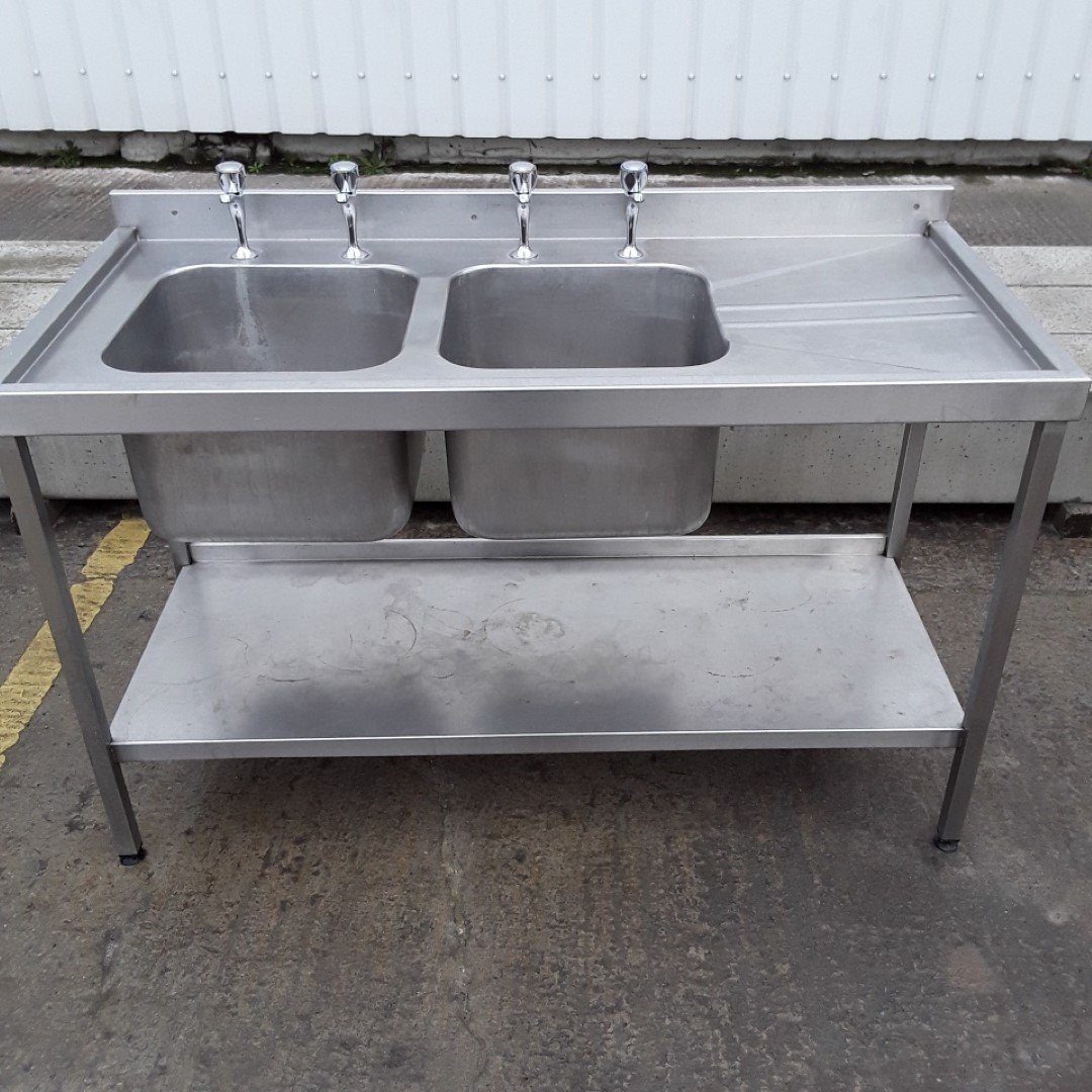 Used   Stainless Steel Double Sink 140cmW x 65cmD x 85cmH