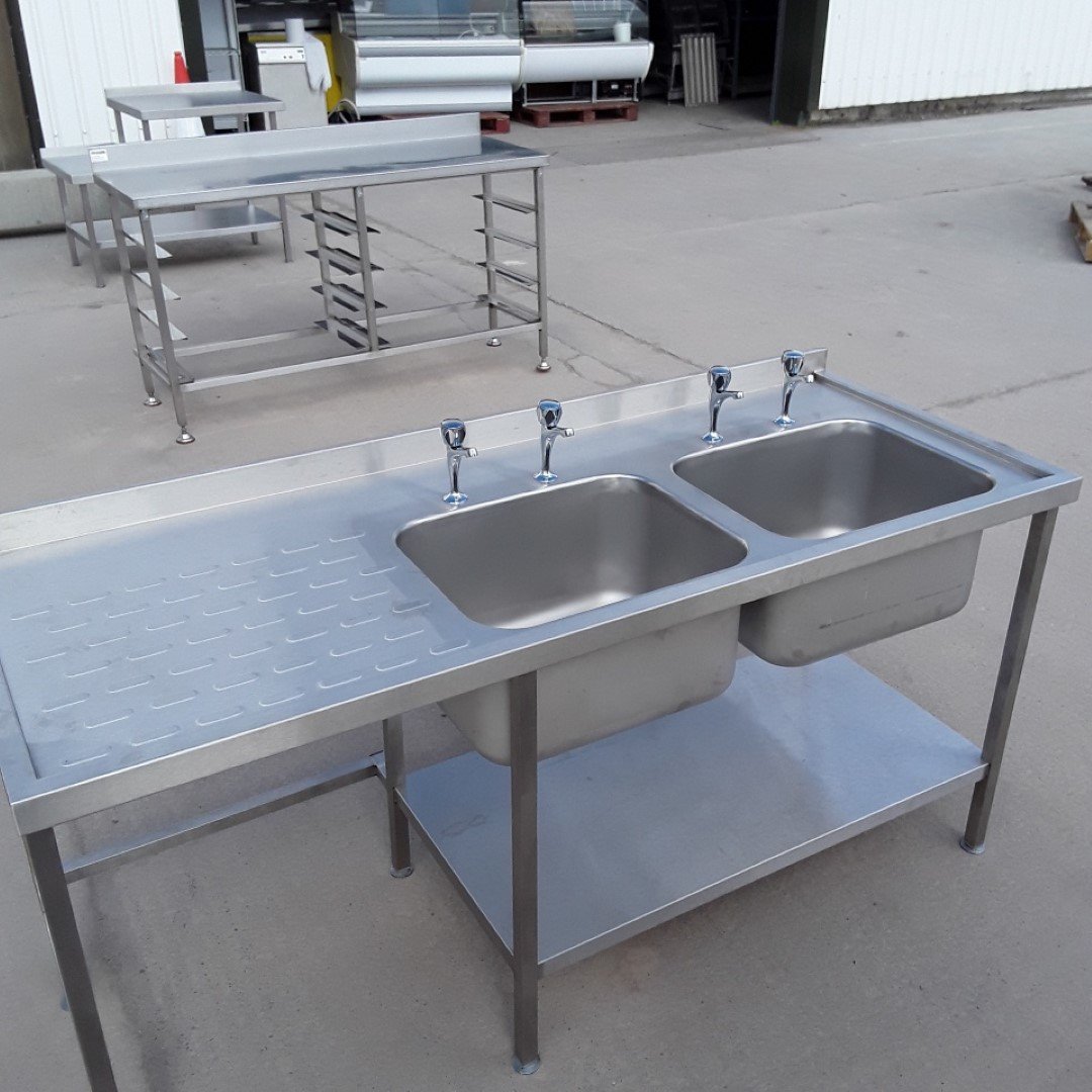 Ex Demo   Stainless Steel Double Sink 180cmW x 70cmD x 89cmH