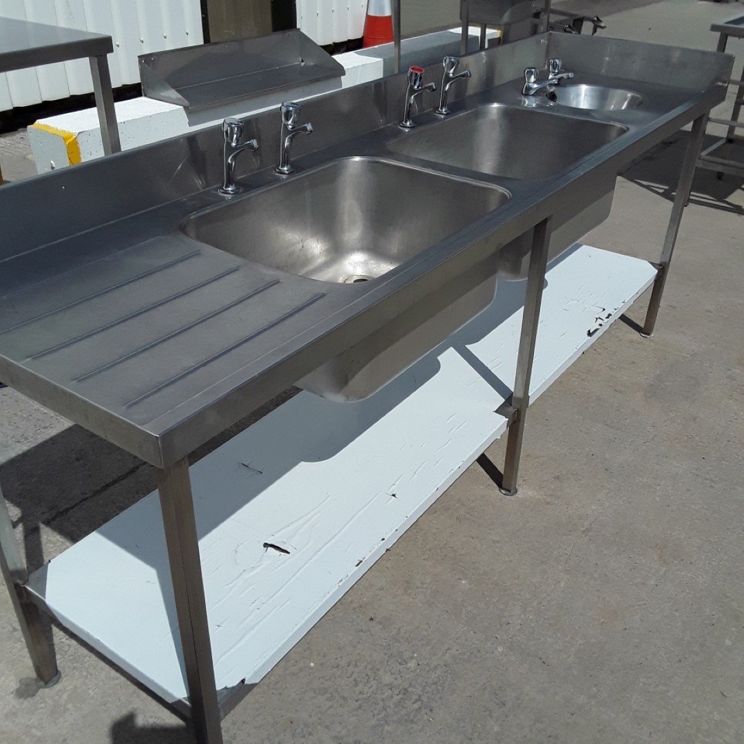 Used   Stainless Steel Double Sink 238cmW x 65cmD x 89cmH
