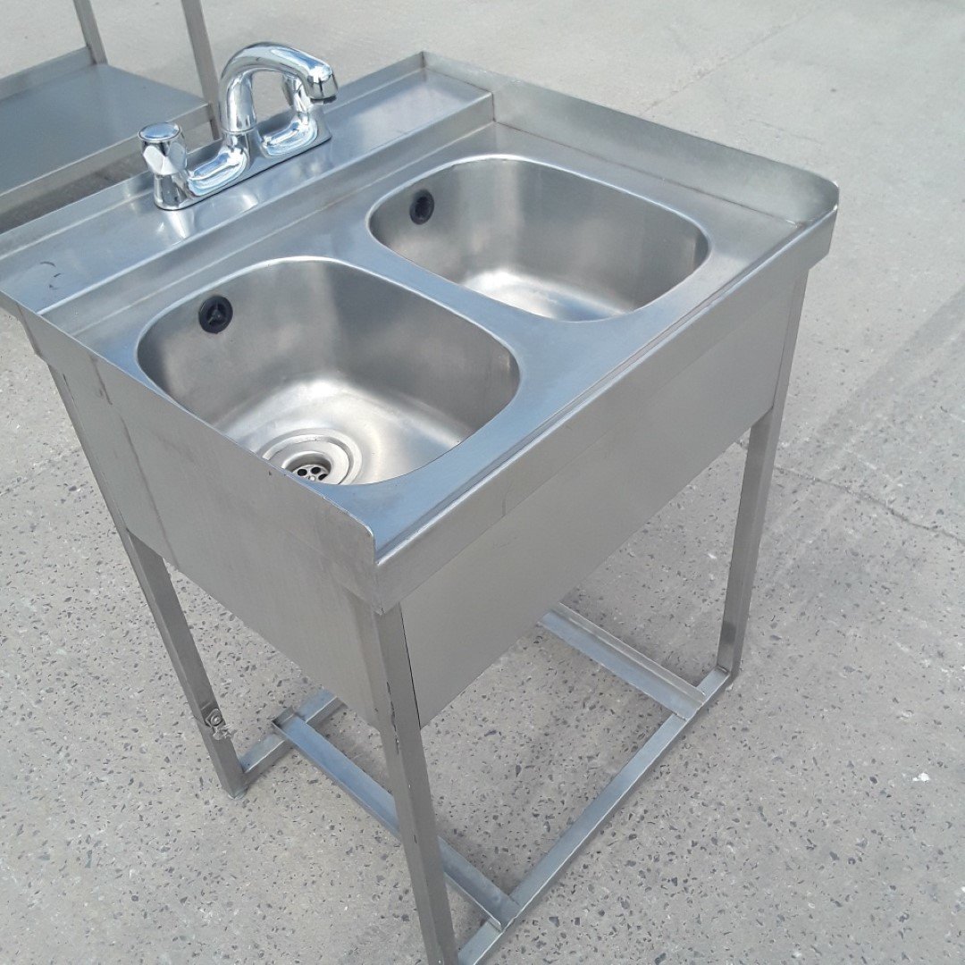 Used   Stainless Steel Double Bar Sink 60cmW x 55cmD x 76cmH