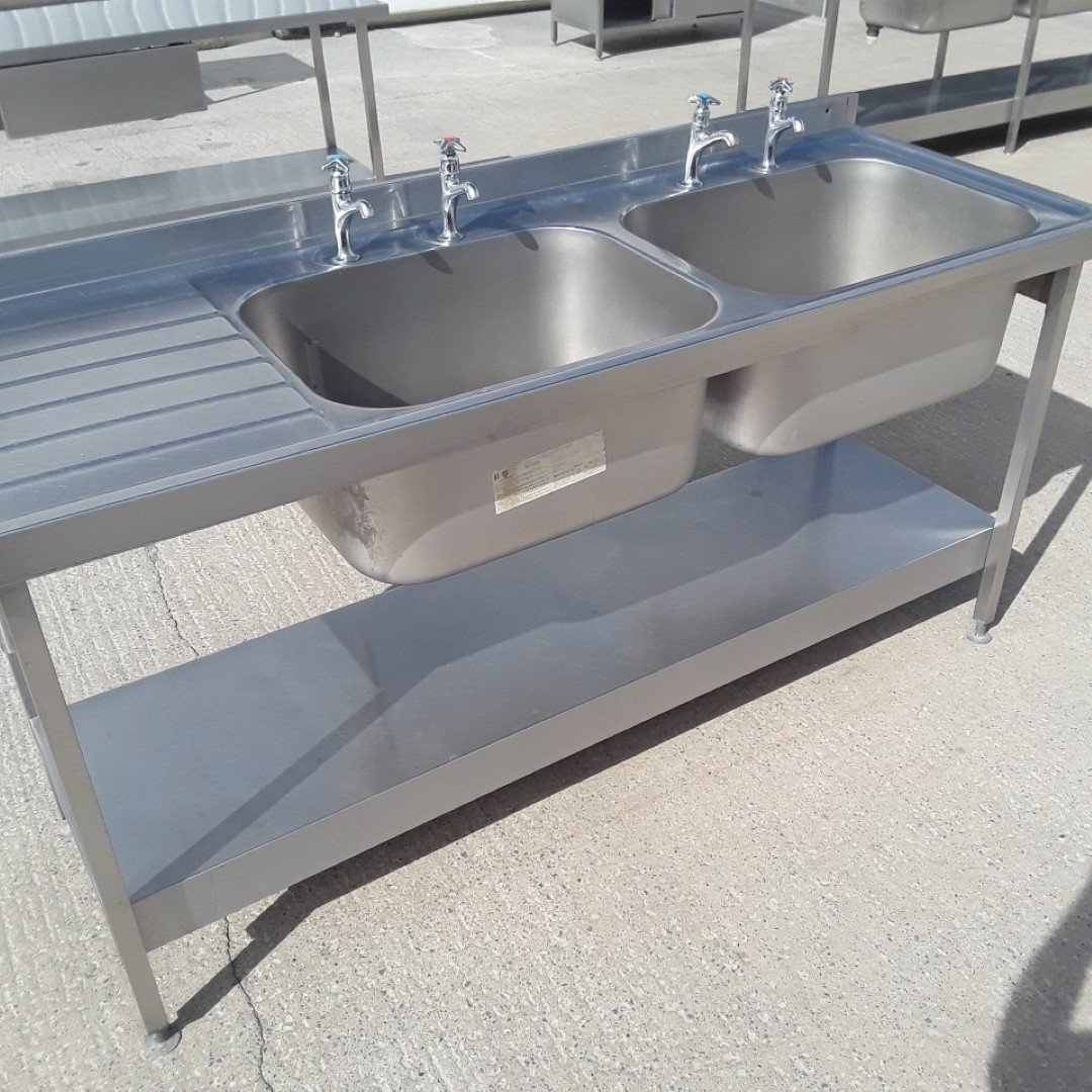 Used   Stainless Steel Double Sink 180cmW x 65cmD x 88cmH