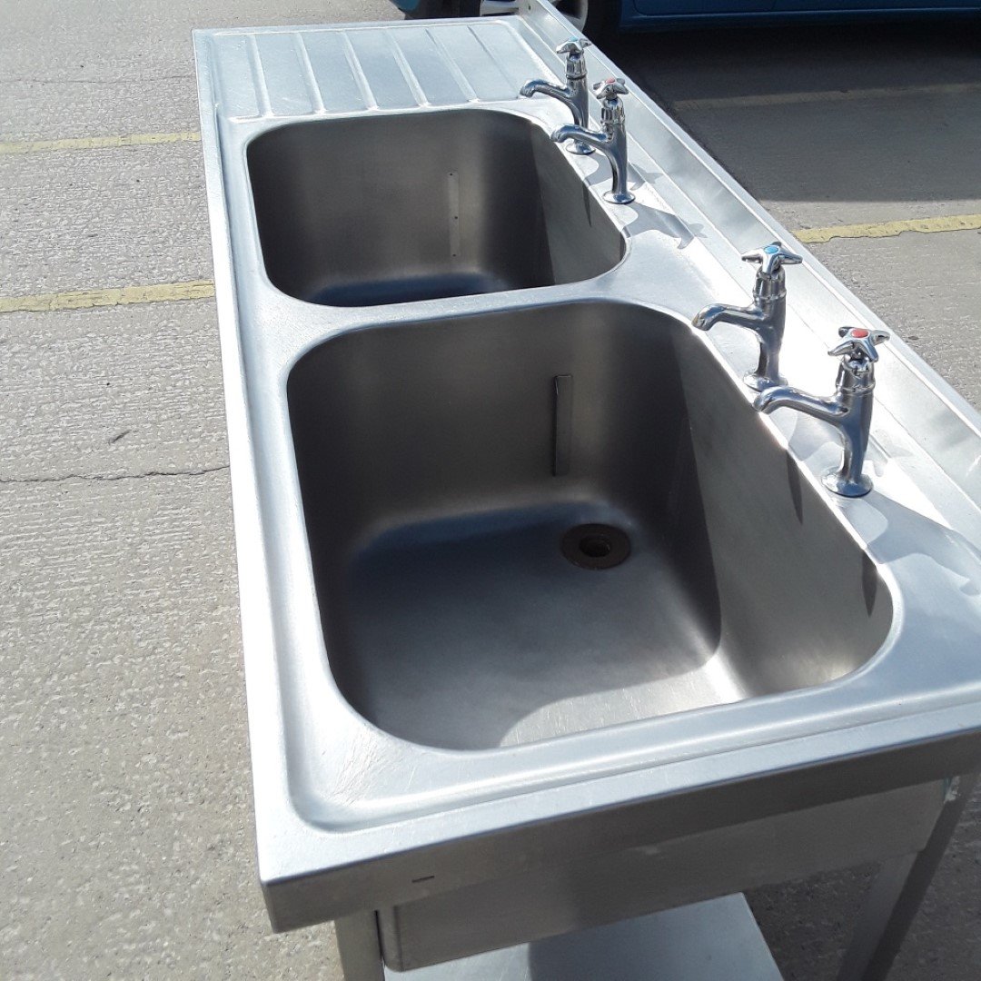 Used   Stainless Steel Double Sink 180cmW x 65cmD x 88cmH