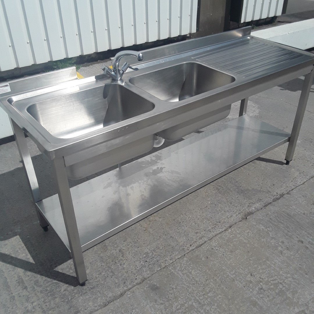 Used   Stainless Steel Double Sink 180cmW x 60cmD x 85cmH