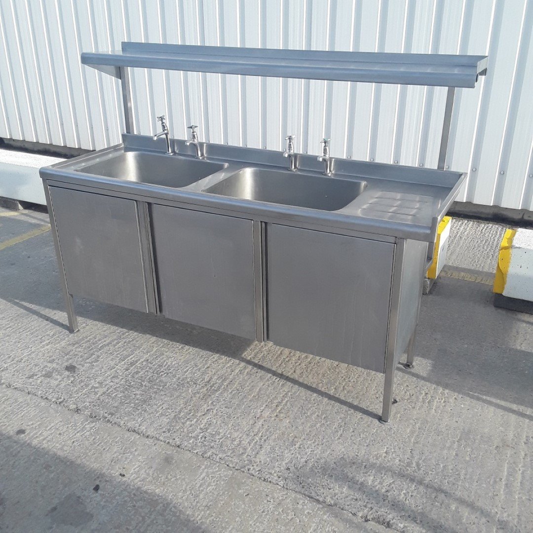 Used   Stainless Steel Double Sink 180cmW x 65cmD x 87cmH