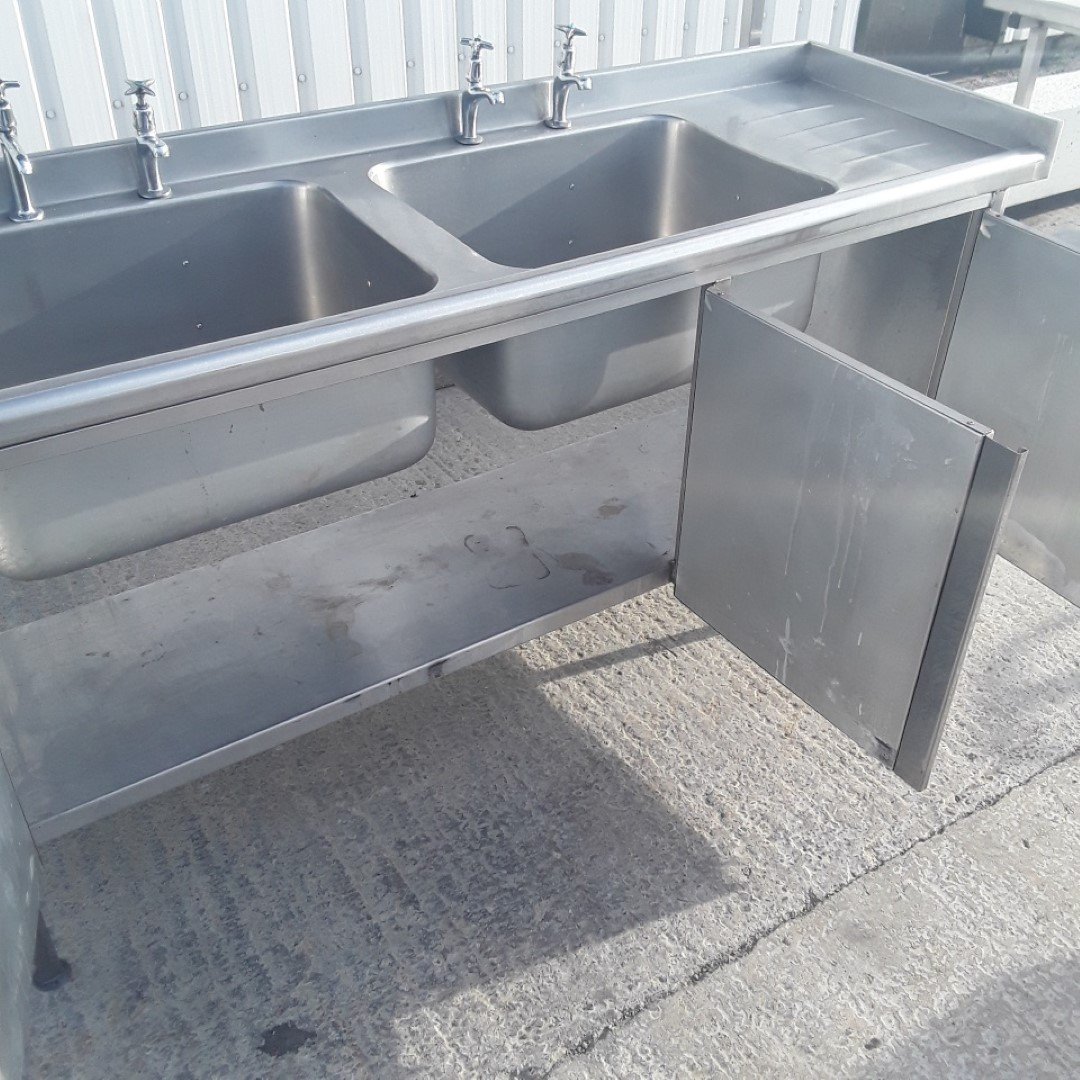 Used   Stainless Steel Double Sink 180cmW x 65cmD x 87cmH