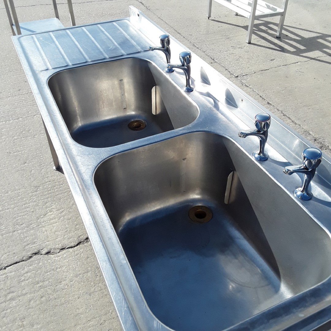 Used   Stainless Steel Double Sink 180cmW x 65cmD x 84cmH