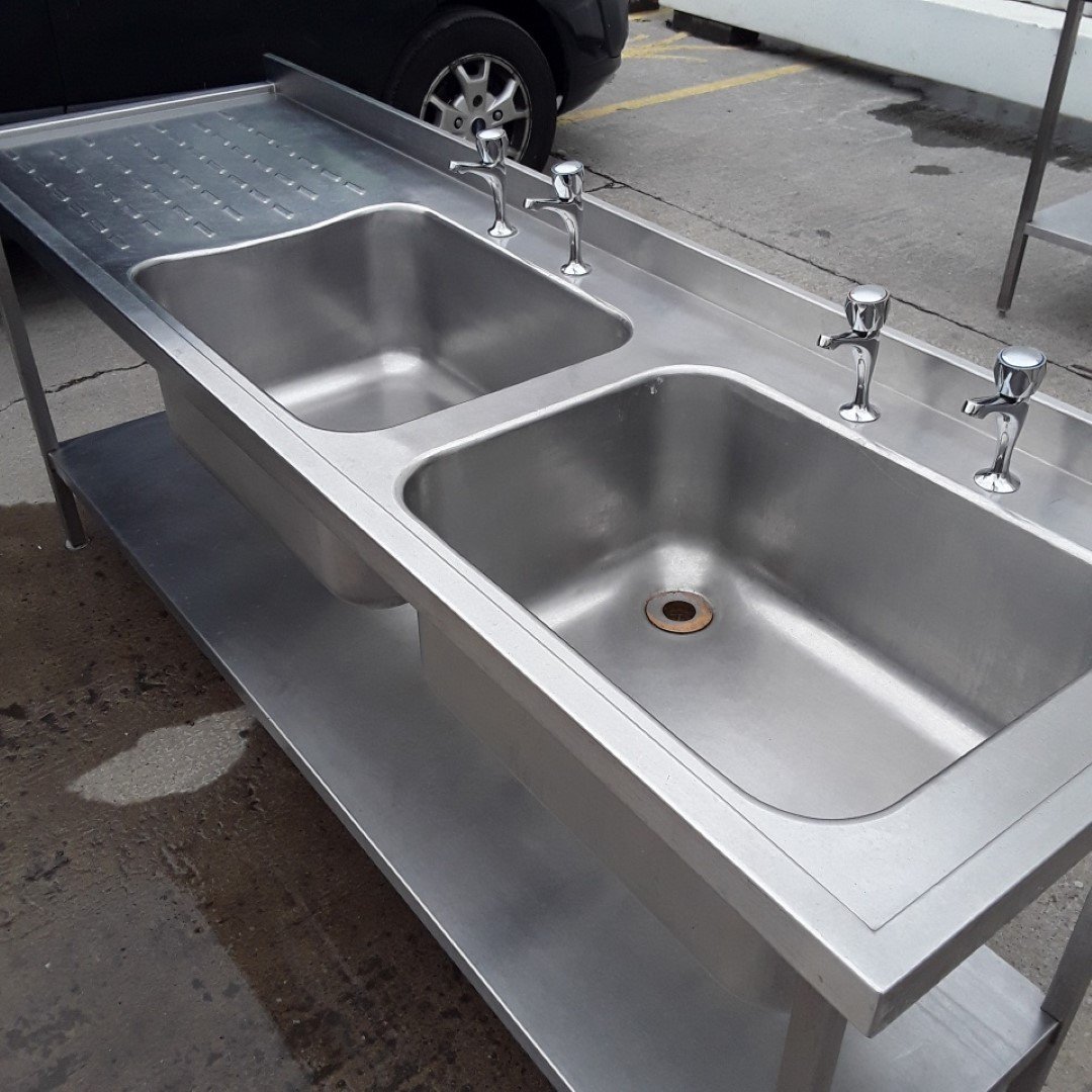 Used   Stainless Steel Double Sink 210cmW x 65cmD x 84cmH
