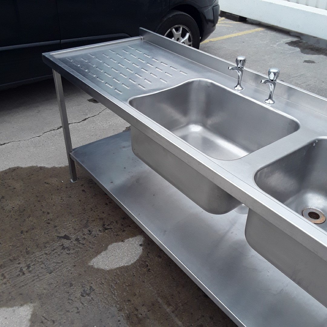 Used   Stainless Steel Double Sink 210cmW x 65cmD x 84cmH