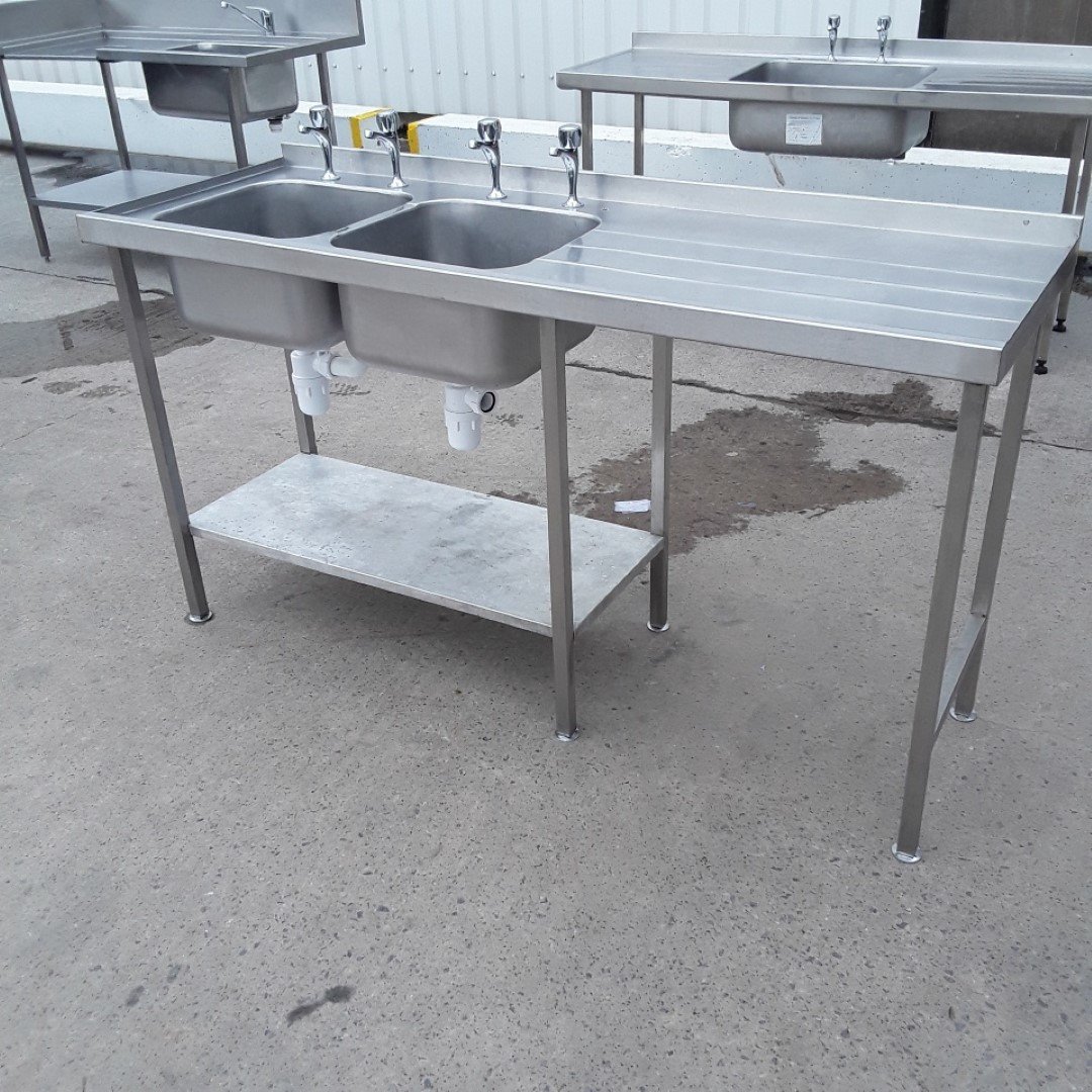 Used   Stainless Steel Double Sink 170cmW x 60cmD x 92cmH