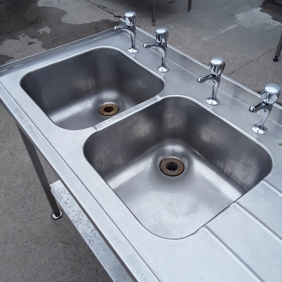 Used   Stainless Steel Double Sink 170cmW x 60cmD x 92cmH